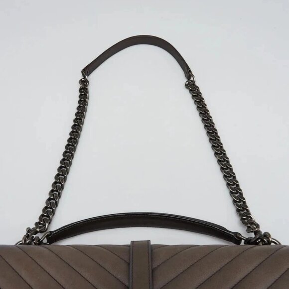 Yves Saint Laurent Grey Chevron Quilted Leather Monogram Large College Bag - Picture 5 of 12